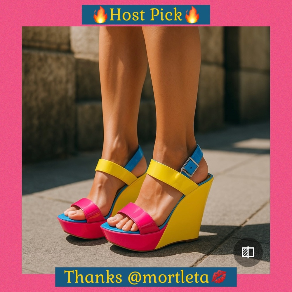 🔥G by Guess Multicolor Pink, Yellow & Blue Wedge Like New 7.5 CUTE! 🌺3xHost Pick - Picture 1 of 11